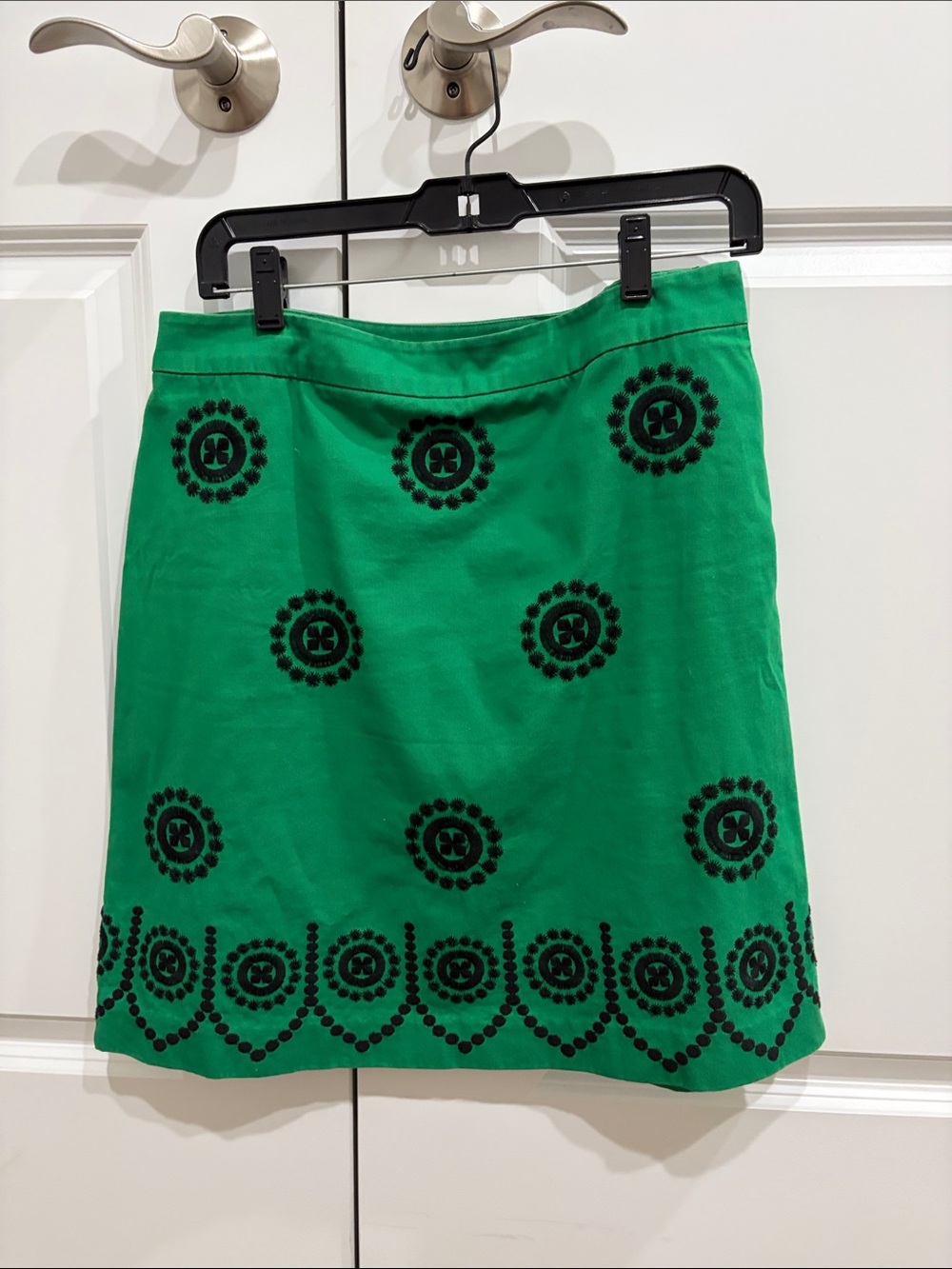 Boden Green Midi Skirt with Black Embroidered Medallions